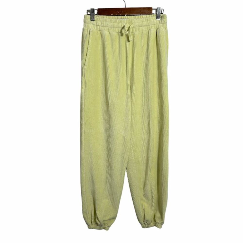 BP + Wildfang Ribbed Velvet Jogger Pants Womens S Yellow Drawstring Pull On